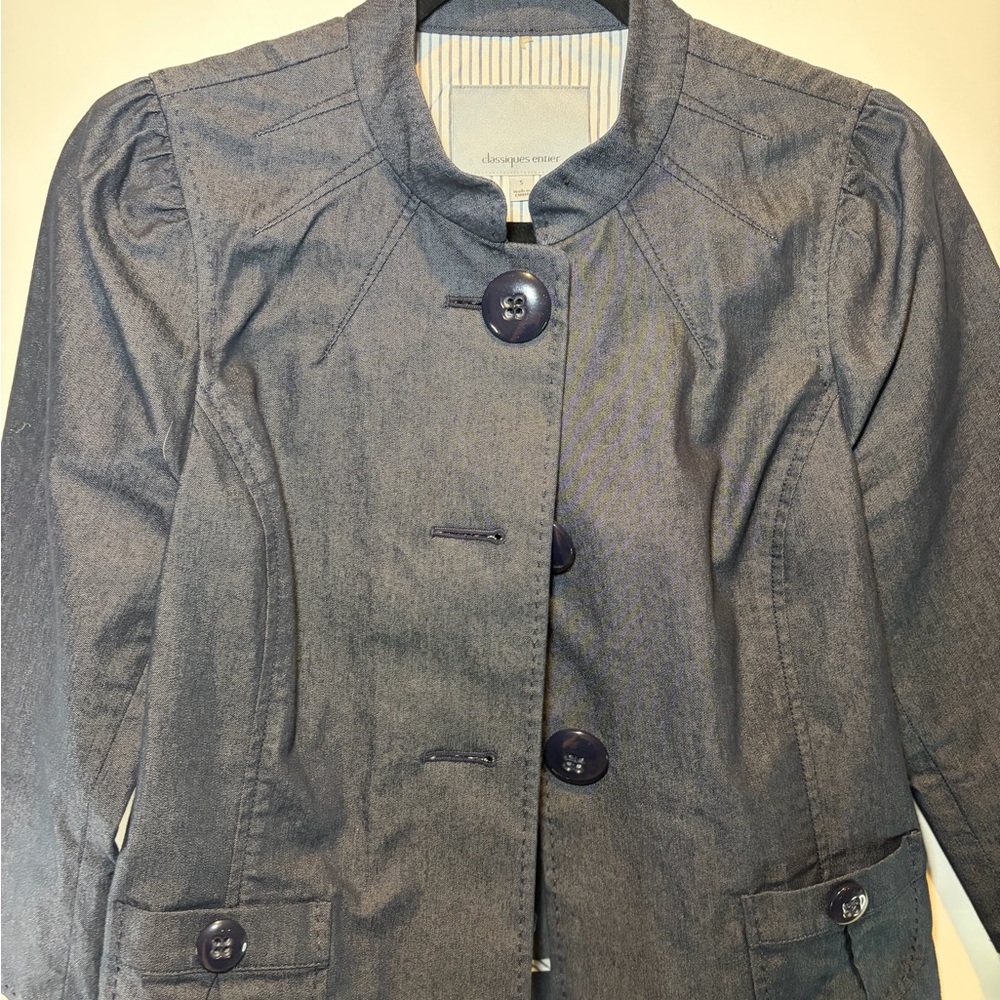 Classiques Entier Navy Button-Front Cropped Jacket - Picture 4 of 8